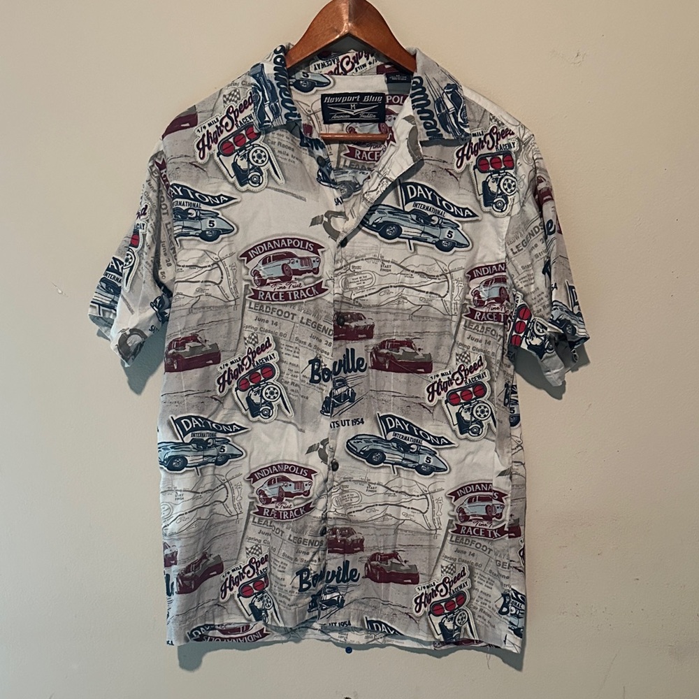 Race Car Men's White and Blue Racing Print Shirt